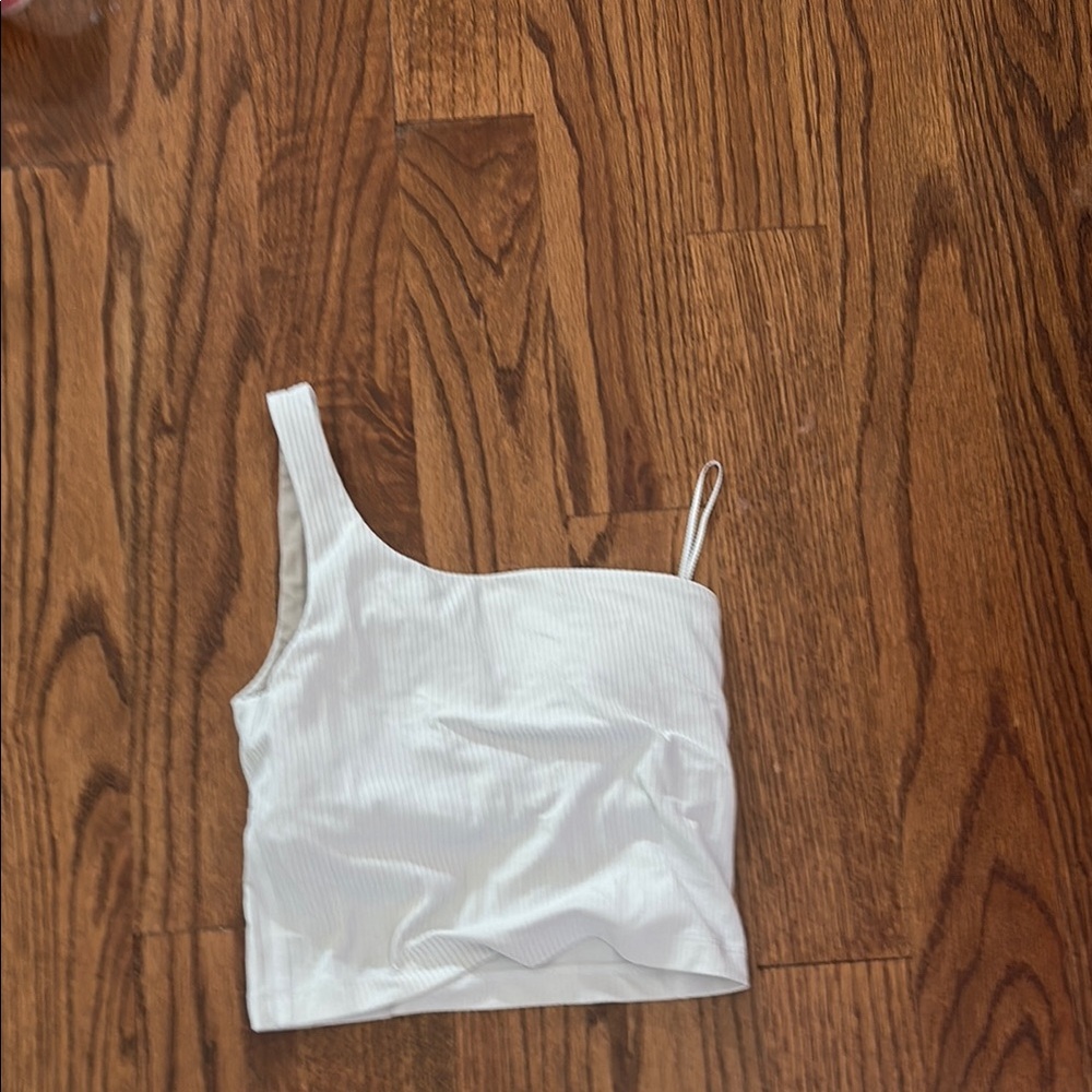 Lululemon Athletica White Asymmetrical Crop Tank Top